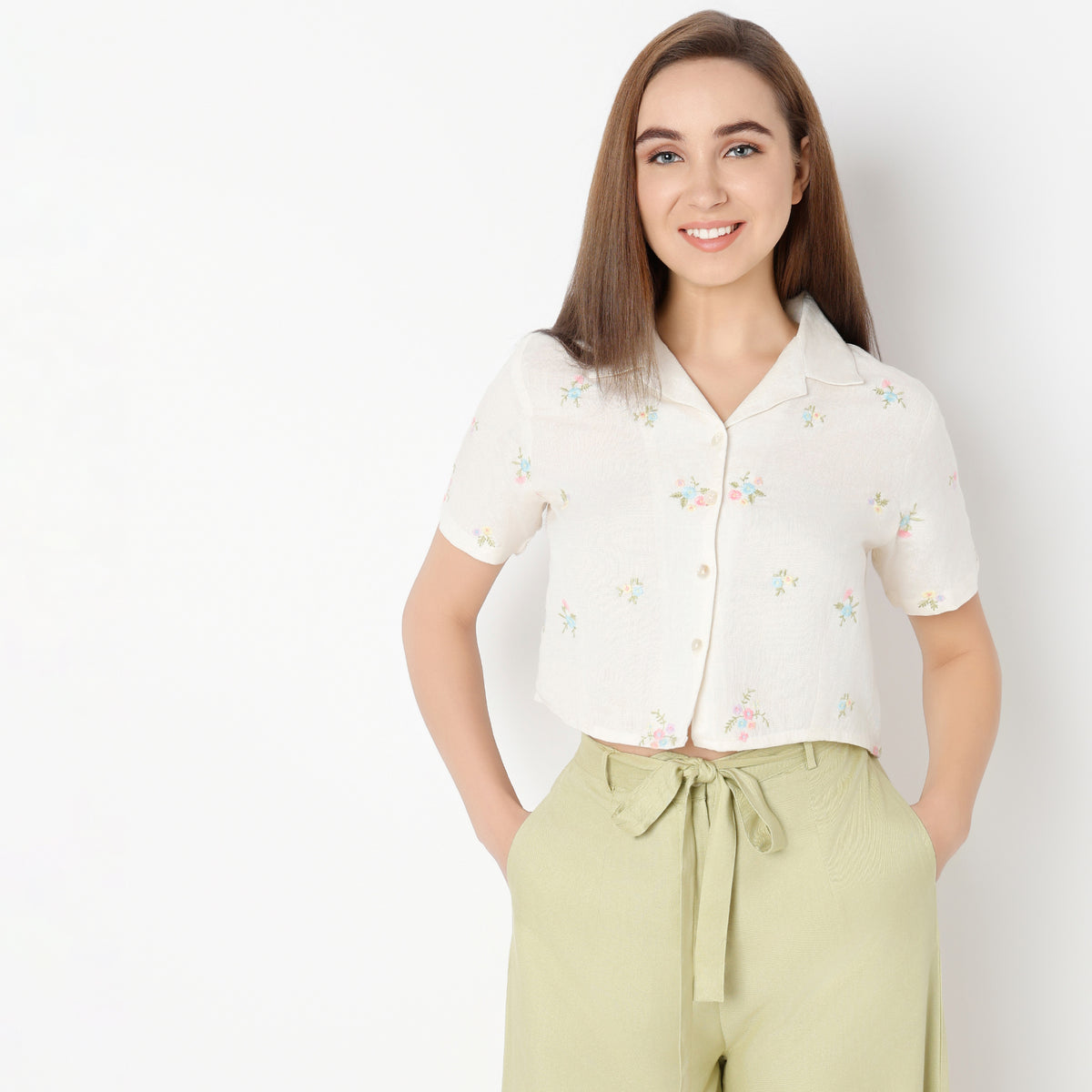 Relaxed Fit Embroidered Camp Collar Shirt