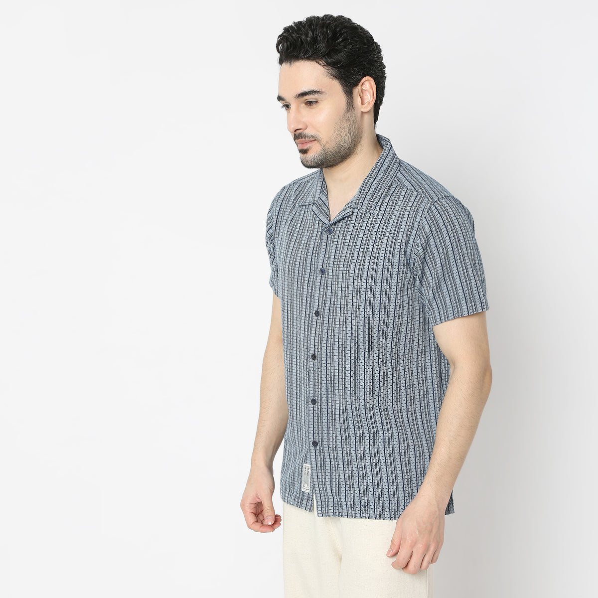Regular Fit Checkered Camp Collar Regular Length Shirt
