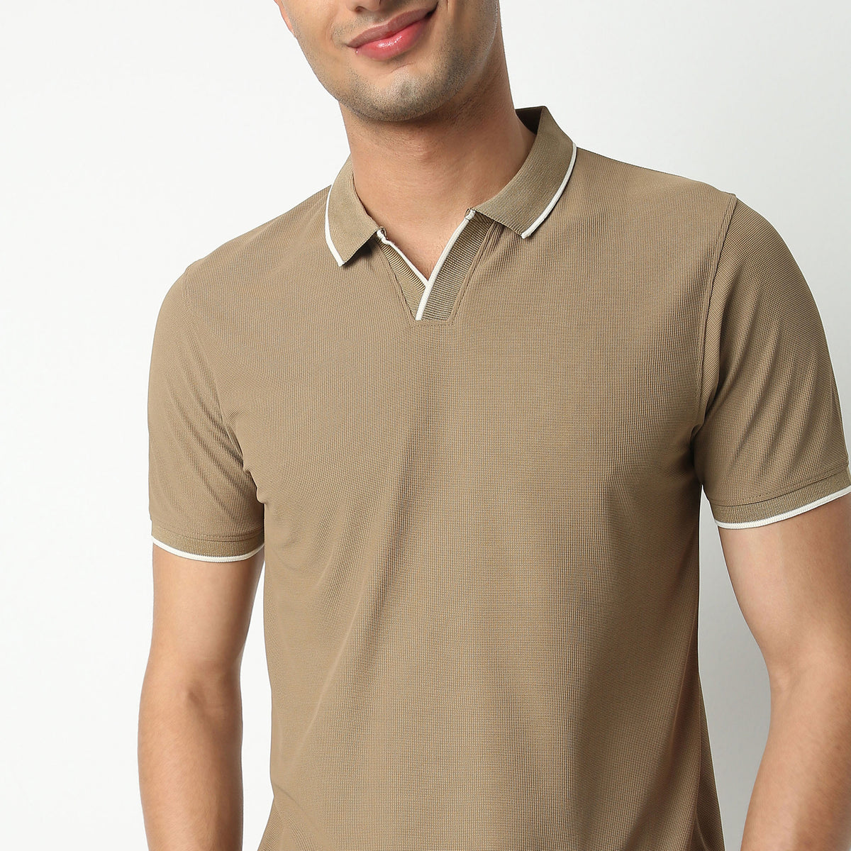 Regular Fit Structured Polo Neck T-Shirt