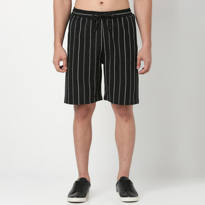 Relaxed Fit Trendy Yarn Dyed Textured Pull-On Shorts