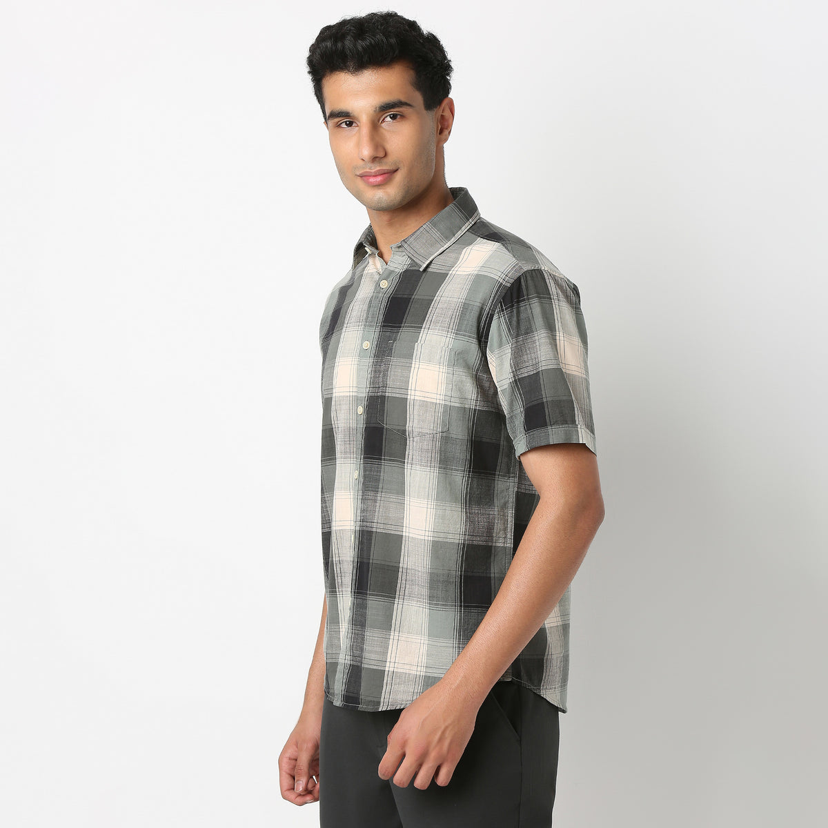 Country Slub Checkered Half Sleeve Shirt