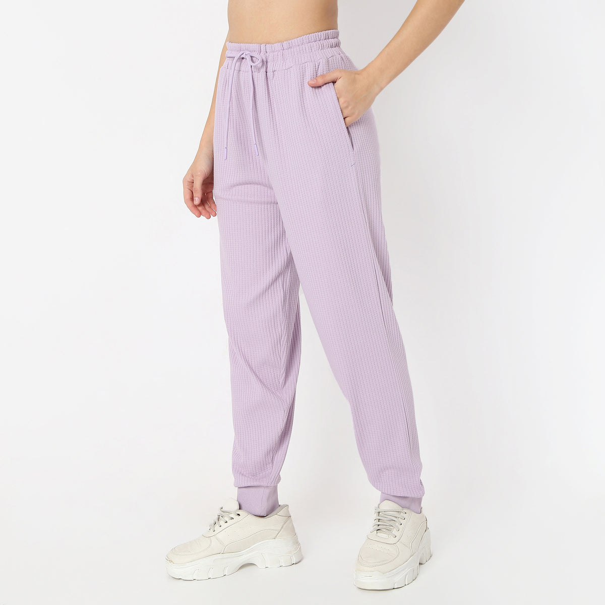 Full Length Waffle Texture High Rise Joggers