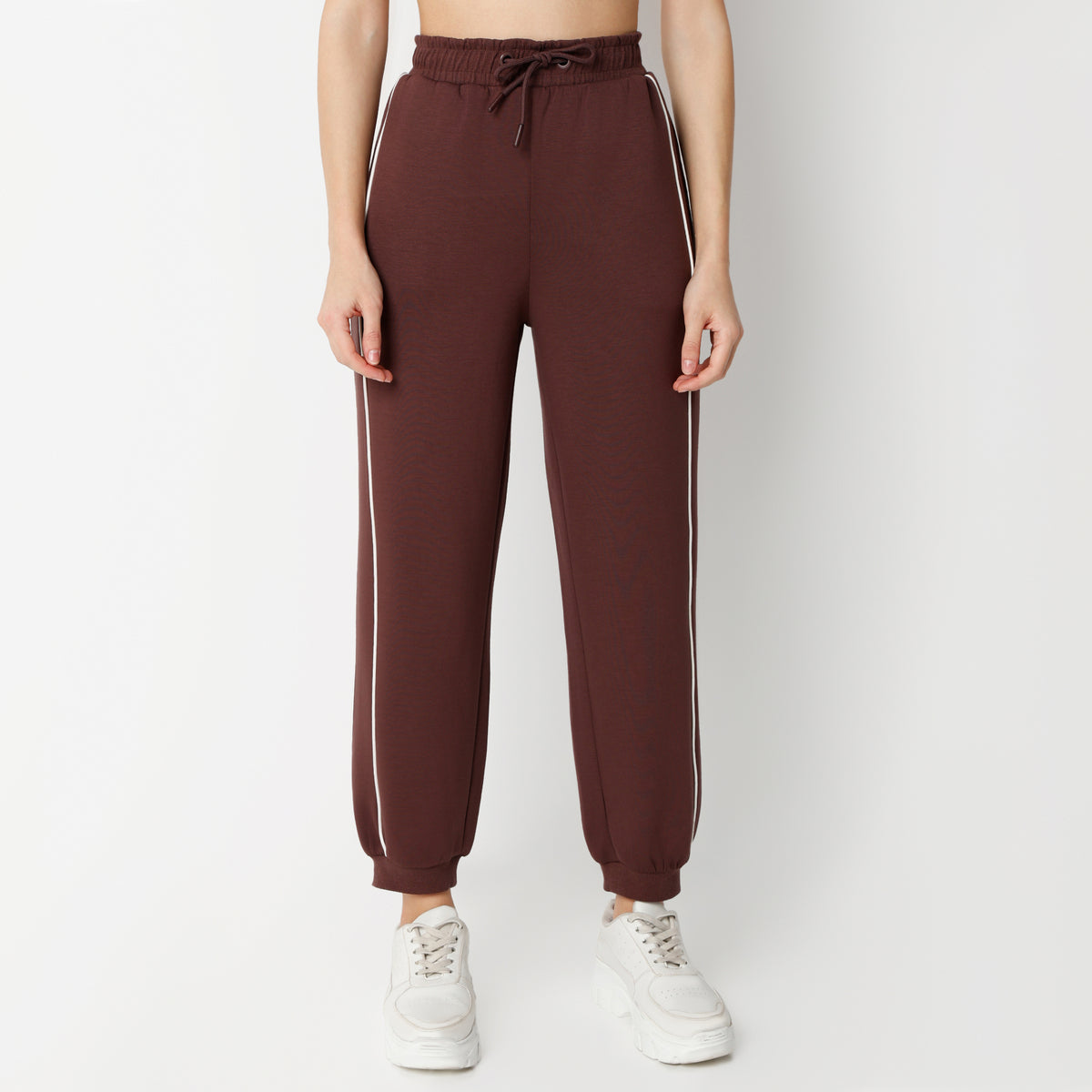 Relaxed Fit Solid High Rise Joggers