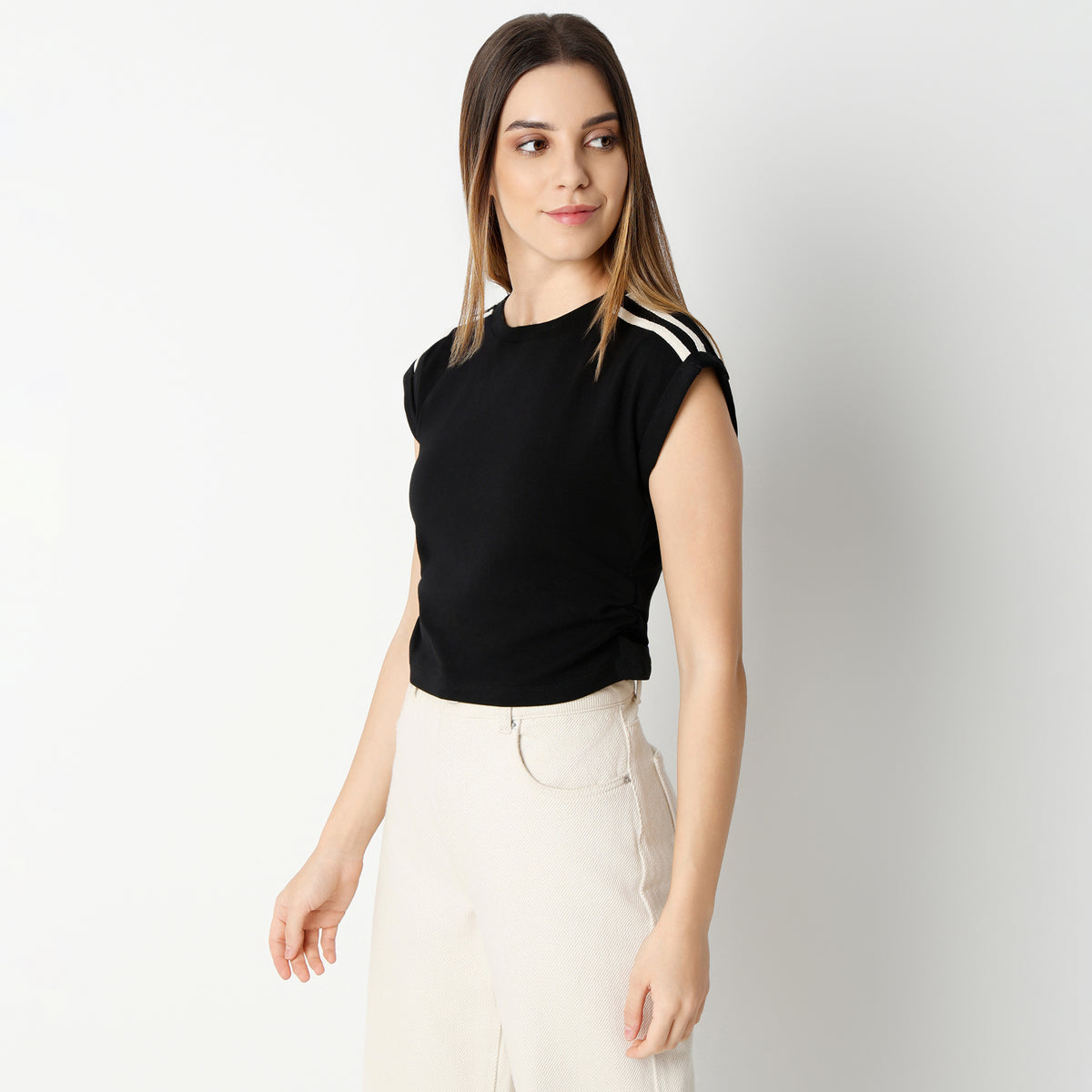 Slim Fit Solid Cropped T-Shirt