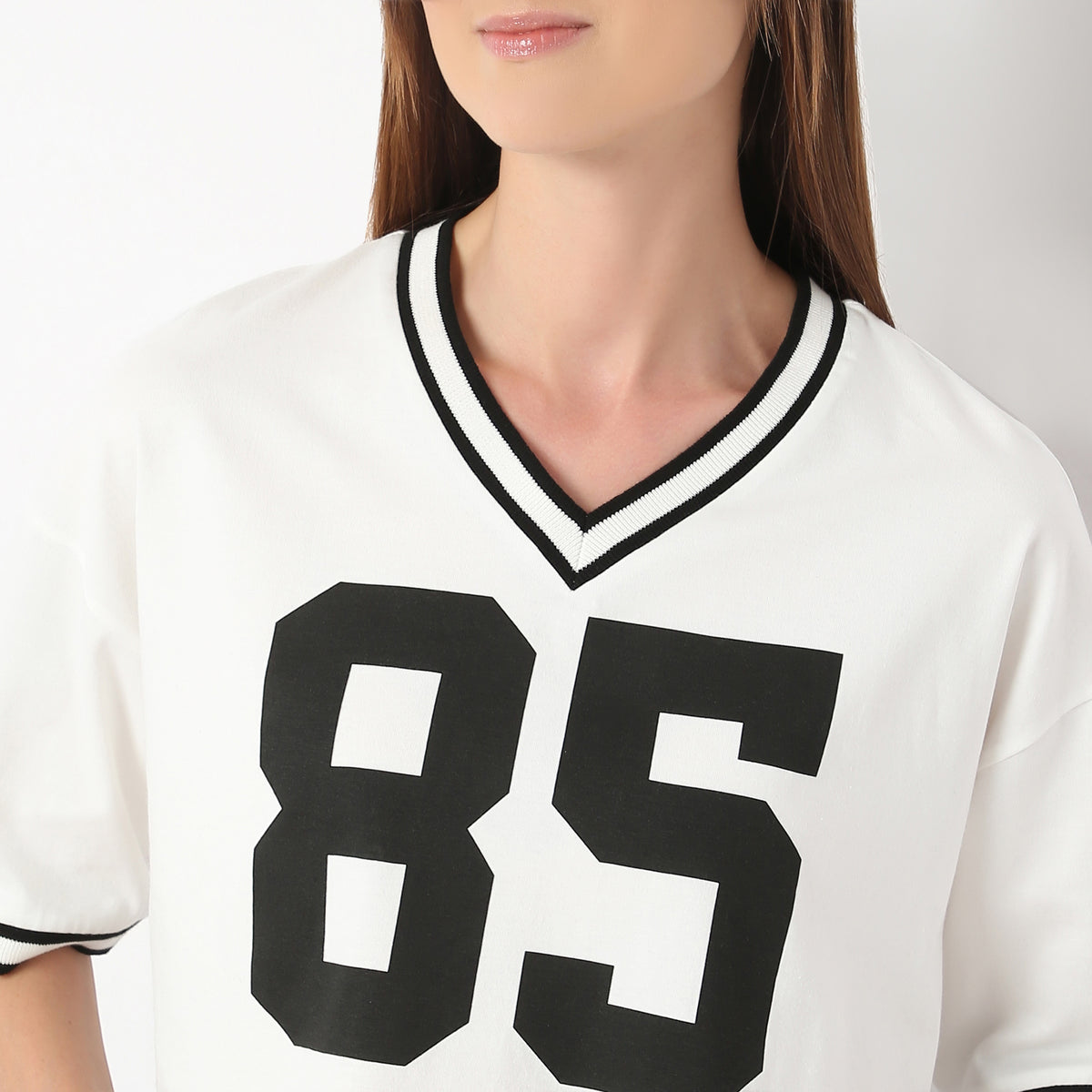 Boxy Fit Graphic V-Neck T-Shirt