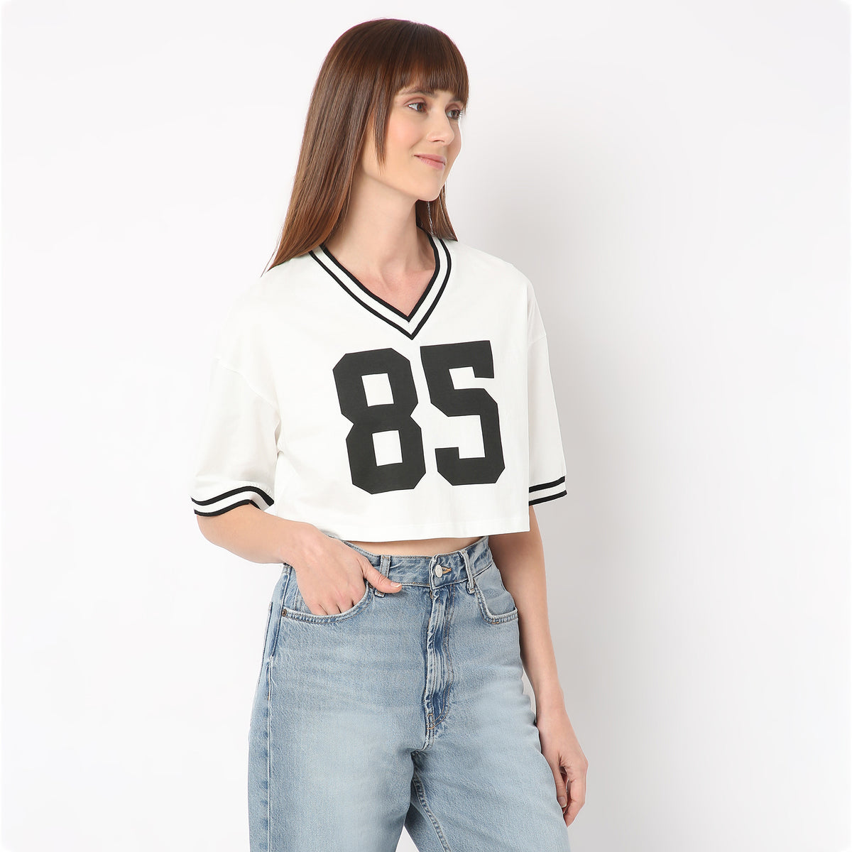 Boxy Fit Graphic V-Neck T-Shirt