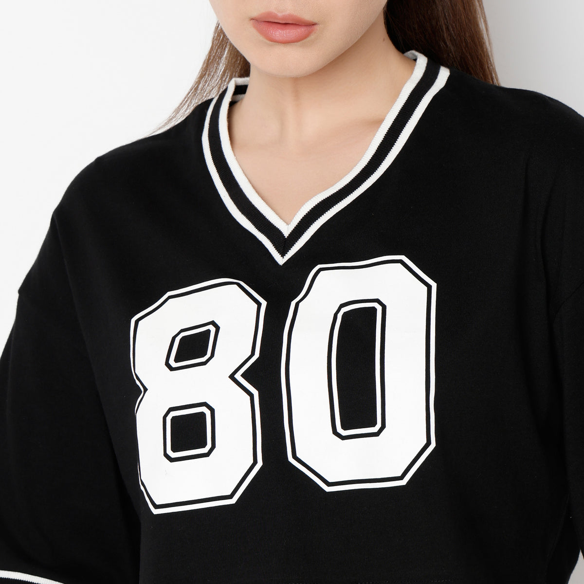 Boxy Fit Graphic V-Neck T-Shirt