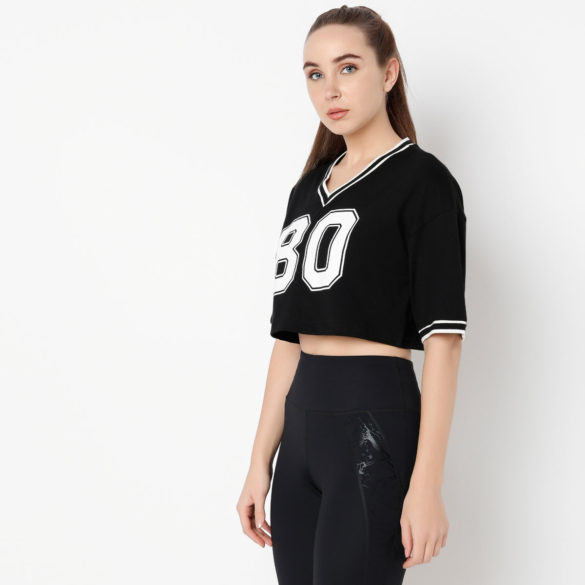 Boxy Fit Graphic V-Neck T-Shirt