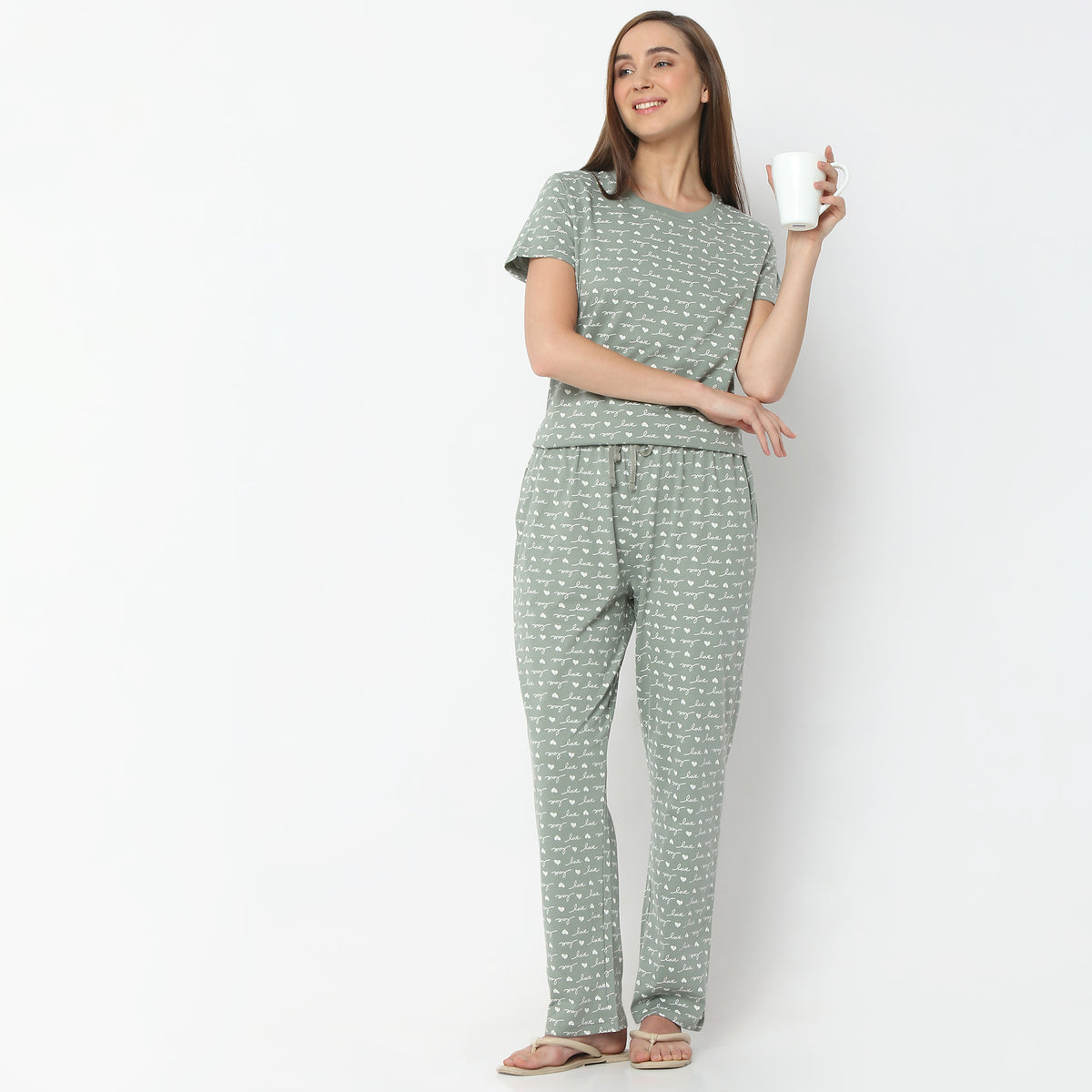 Regular Fit Printed Full Length Mid Rise Pyjamas