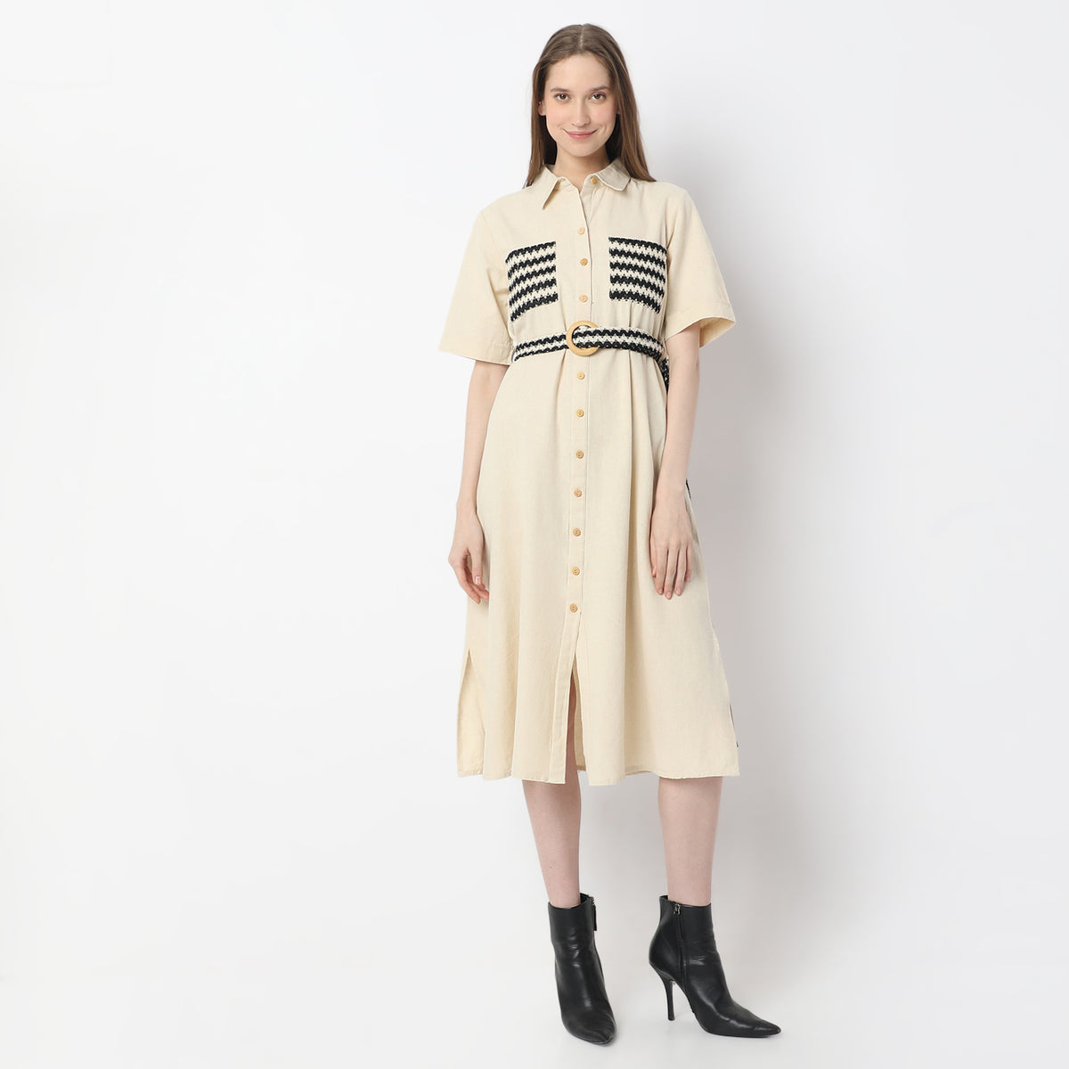 Below Knee Elegant Shirt Collar Dress