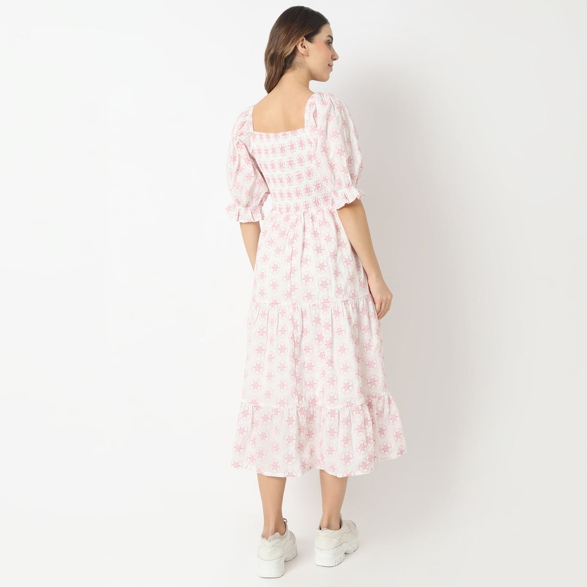 Regular Fit Printed Square Neck Dress