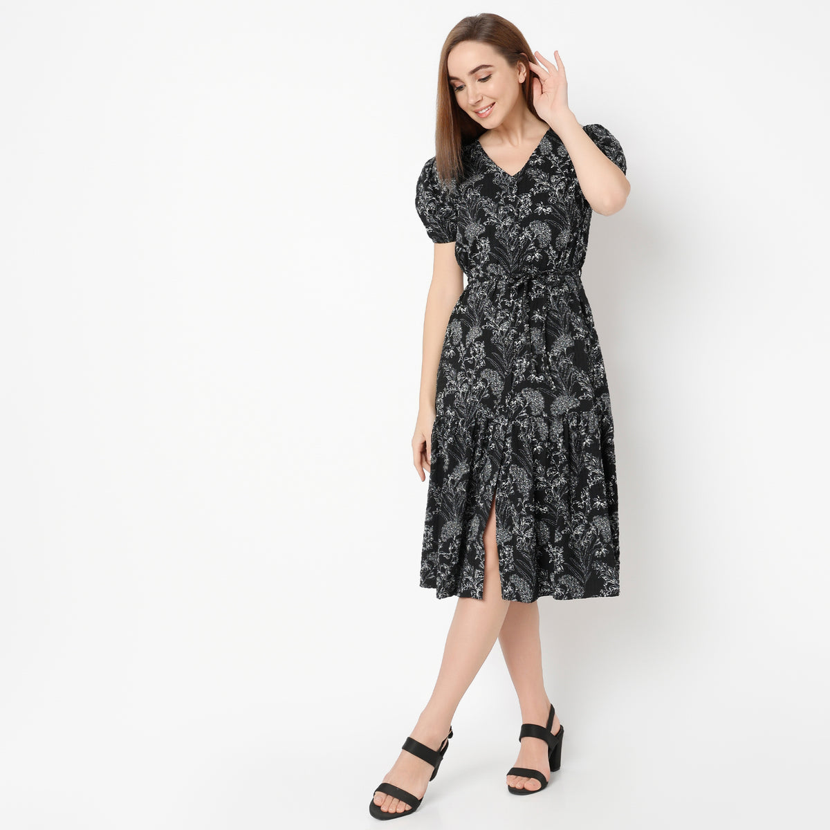 Regular Fit Structured V-Neck Dress