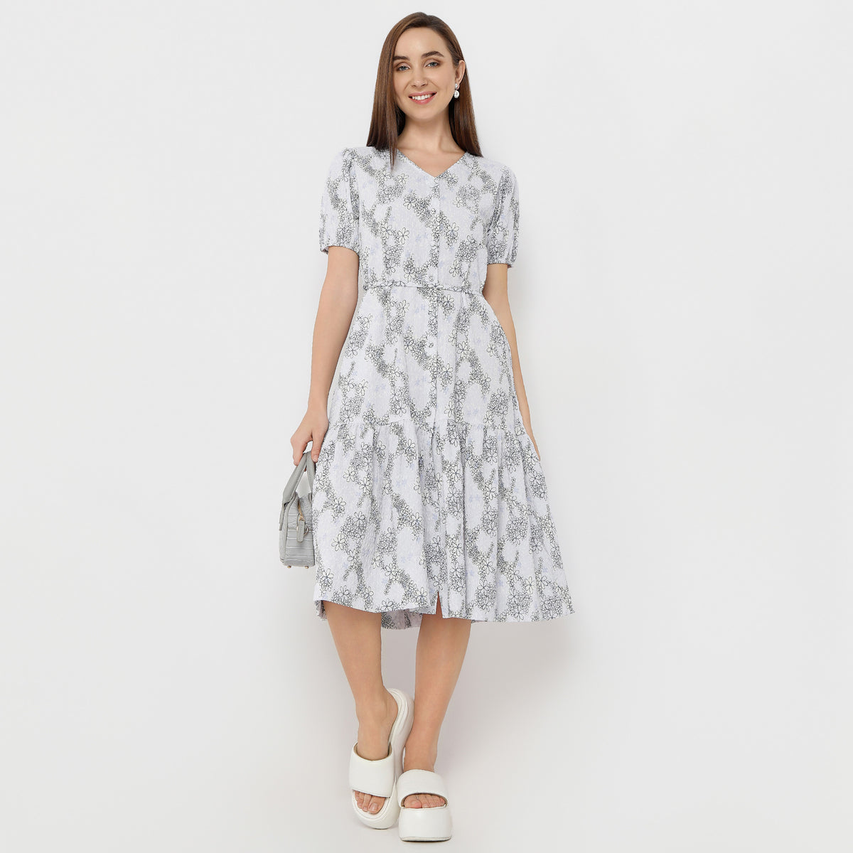 Regular Fit Structured V-Neck Dress
