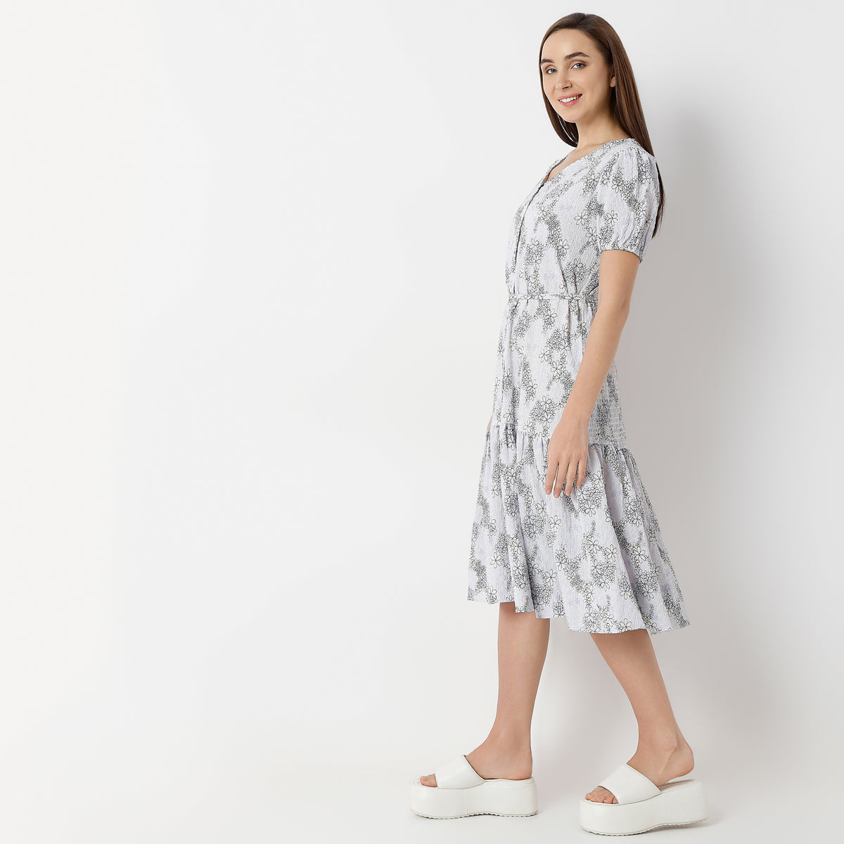 Regular Fit Structured V-Neck Dress