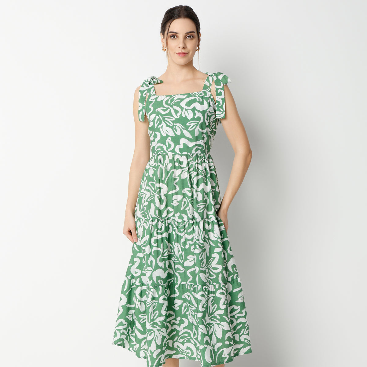 Flare Fit Printed Calf Length Dress