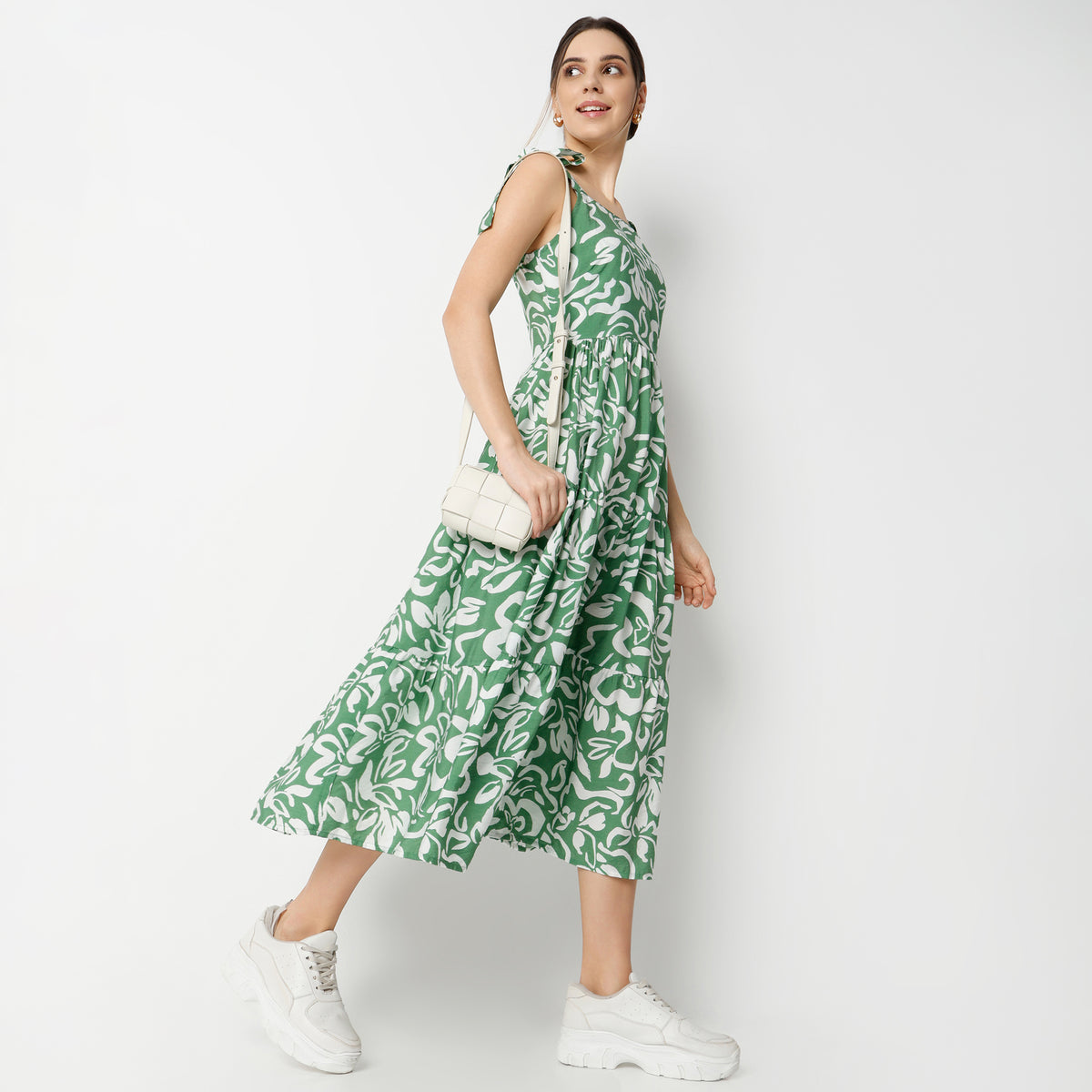 Flare Fit Printed Calf Length Dress