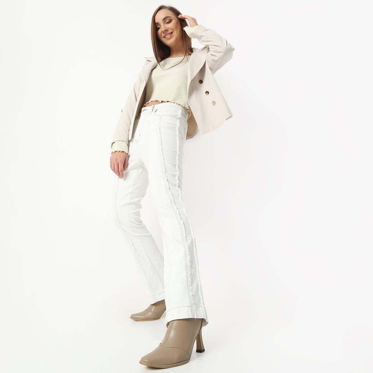 Boot Cut Solid Full Length High Rise Jeans