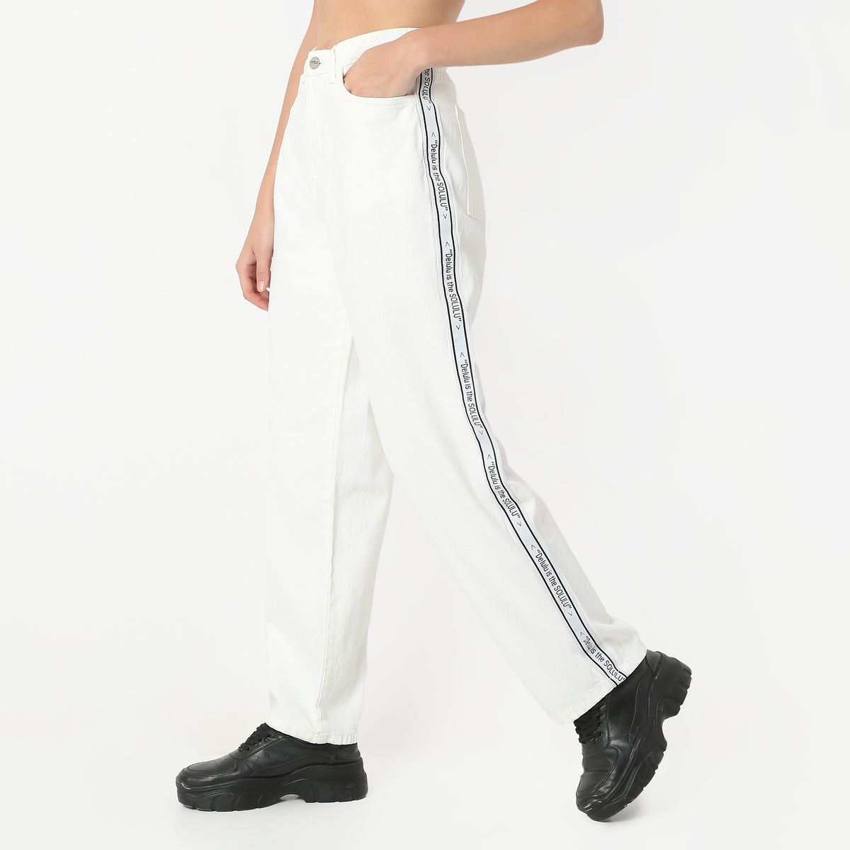 Straight Fit Solid Full Length High Rise Jeans