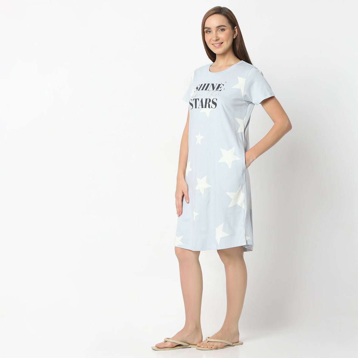 Regular Fit Floral Round Neck Knee Length Gown