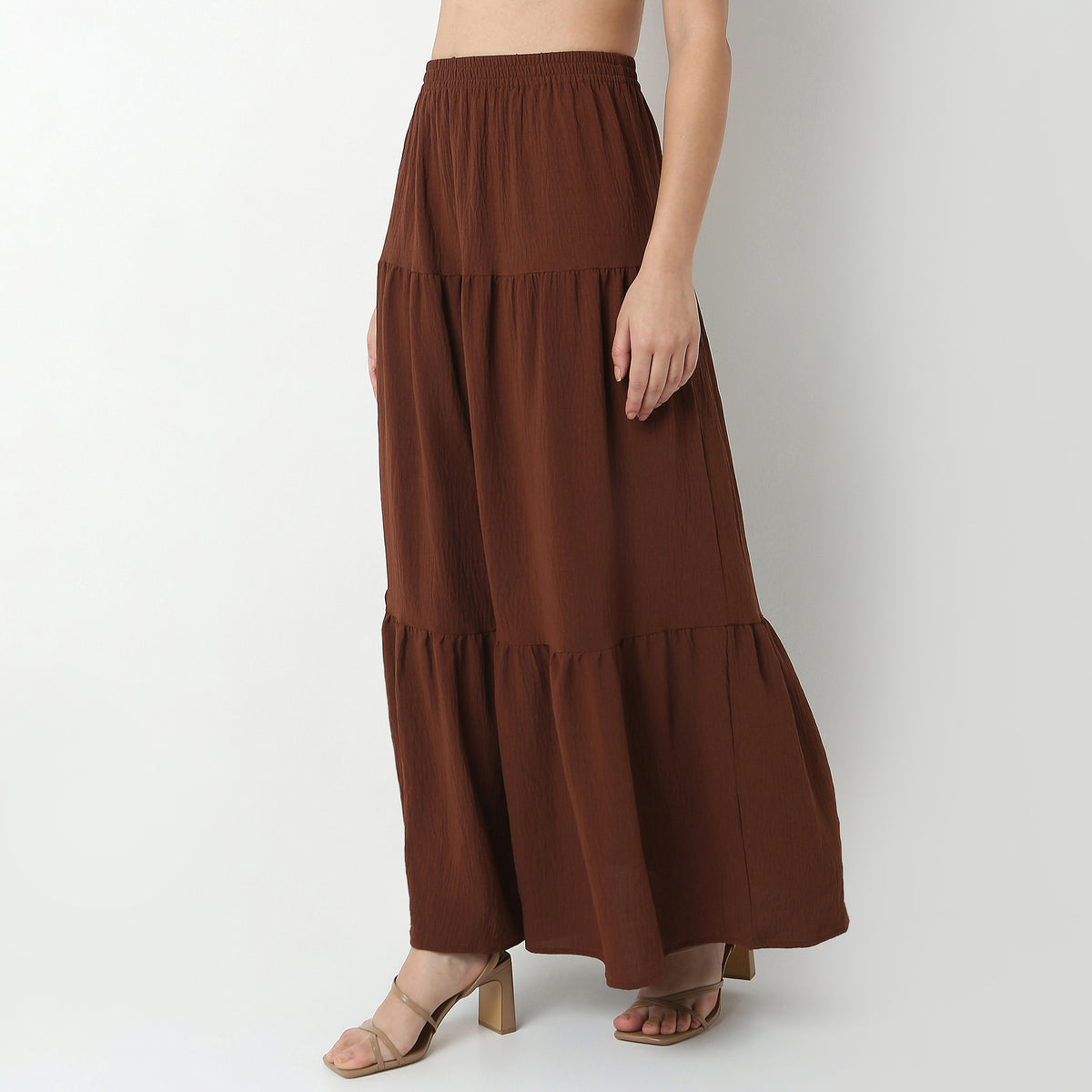 Polyester Flared Skirt High Rise