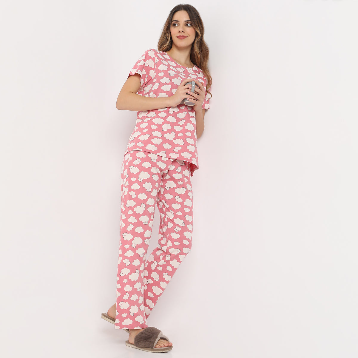 Printed Straight Teddy in Cloud Short Sleeve T-Shirt