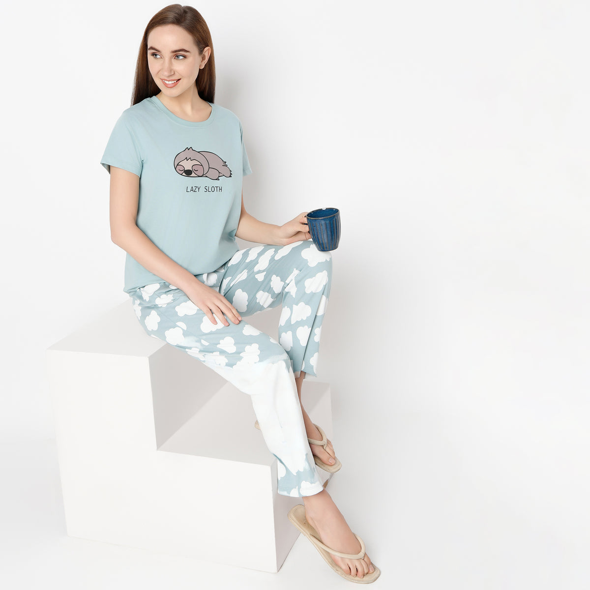 Animal Print Round Neck Loungewear T-Shirt