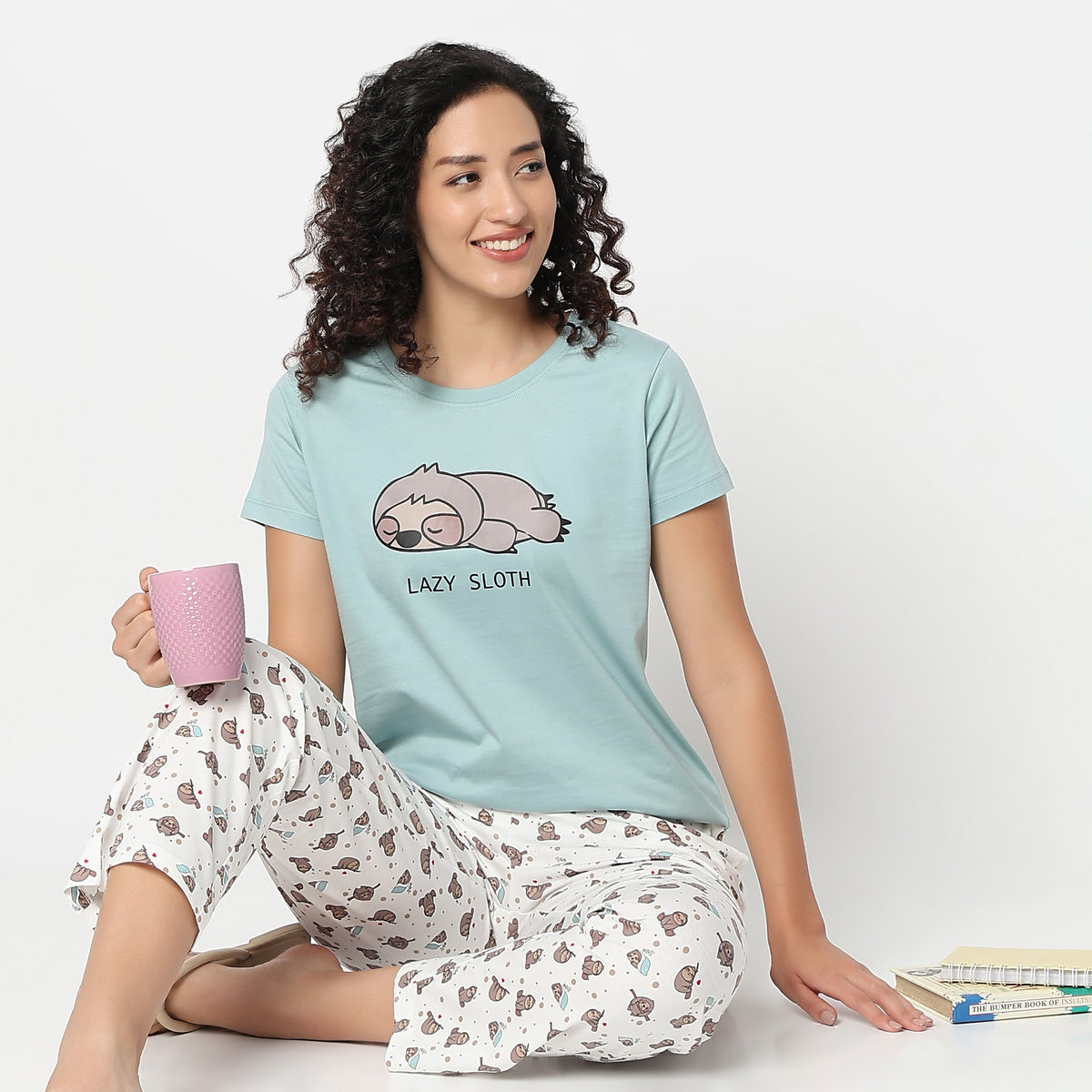 Animal Print Round Neck Loungewear T-Shirt