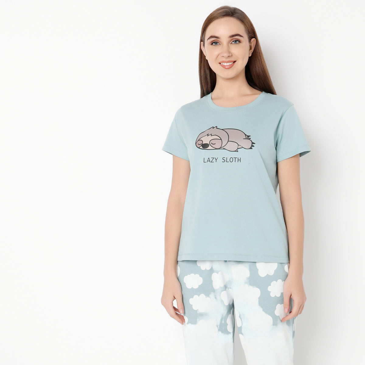 Animal Print Round Neck Loungewear T-Shirt