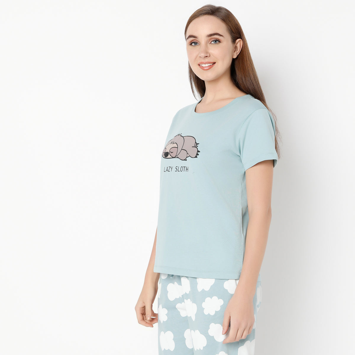 Animal Print Round Neck Loungewear T-Shirt