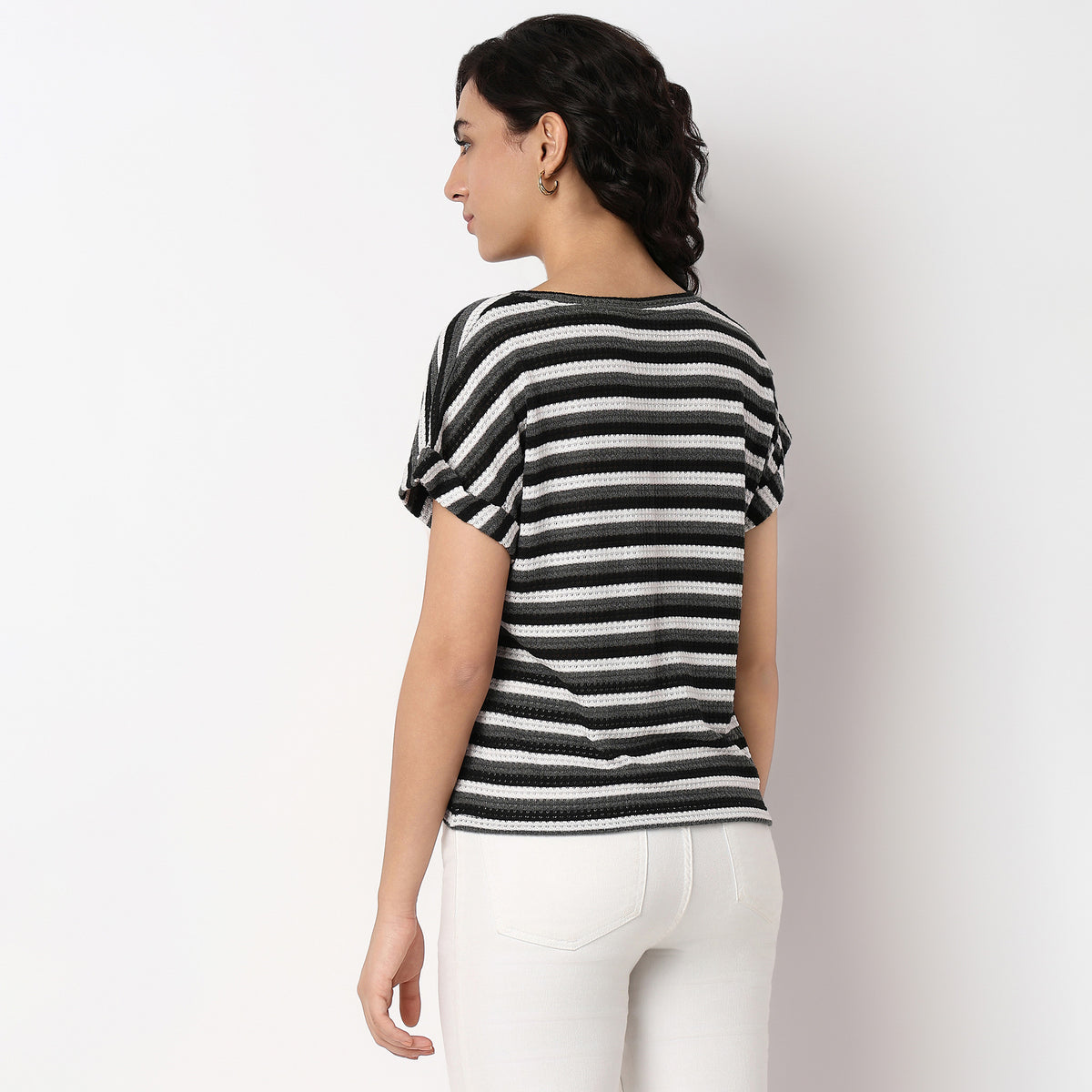 Woven Solid Round Neck Top