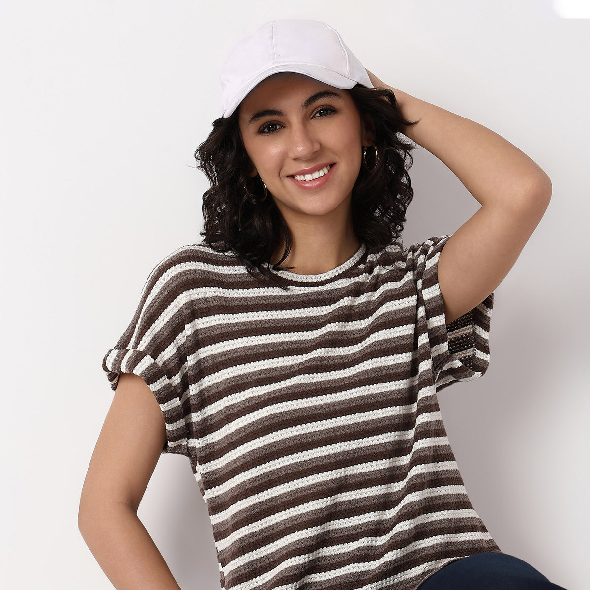 Woven Solid Round Neck Top