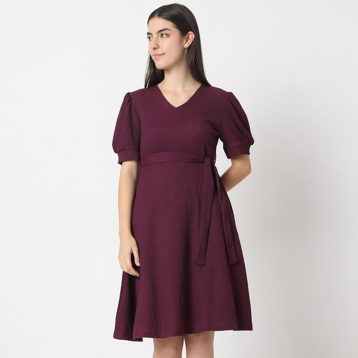 Flare Fit Solid Dress