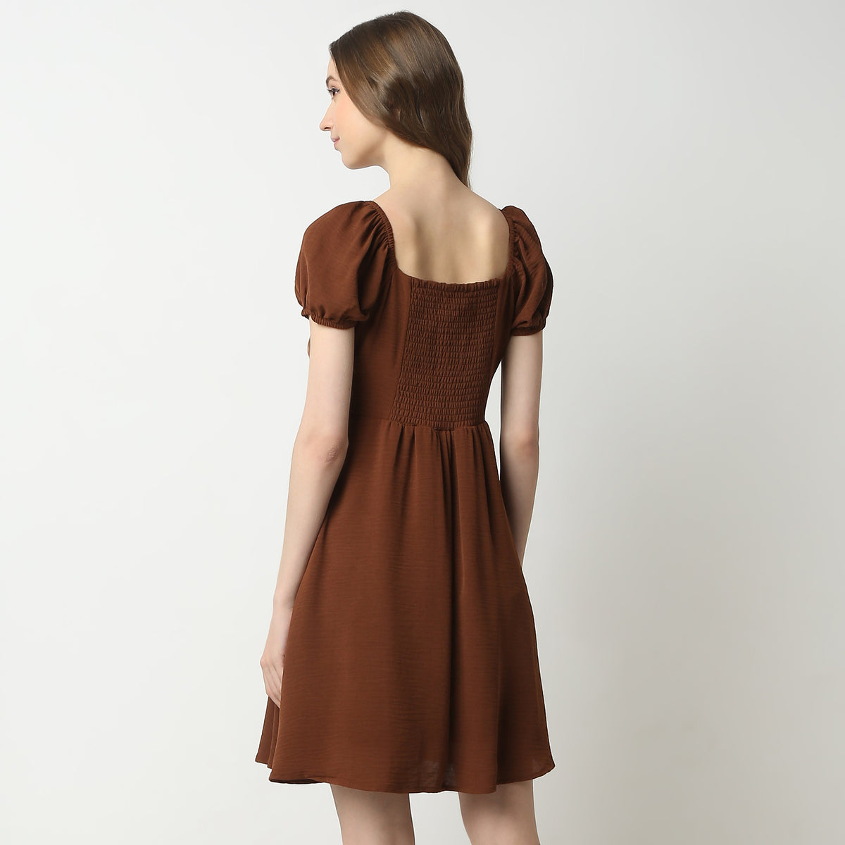 Flare Fit Solid Square Neck Dress