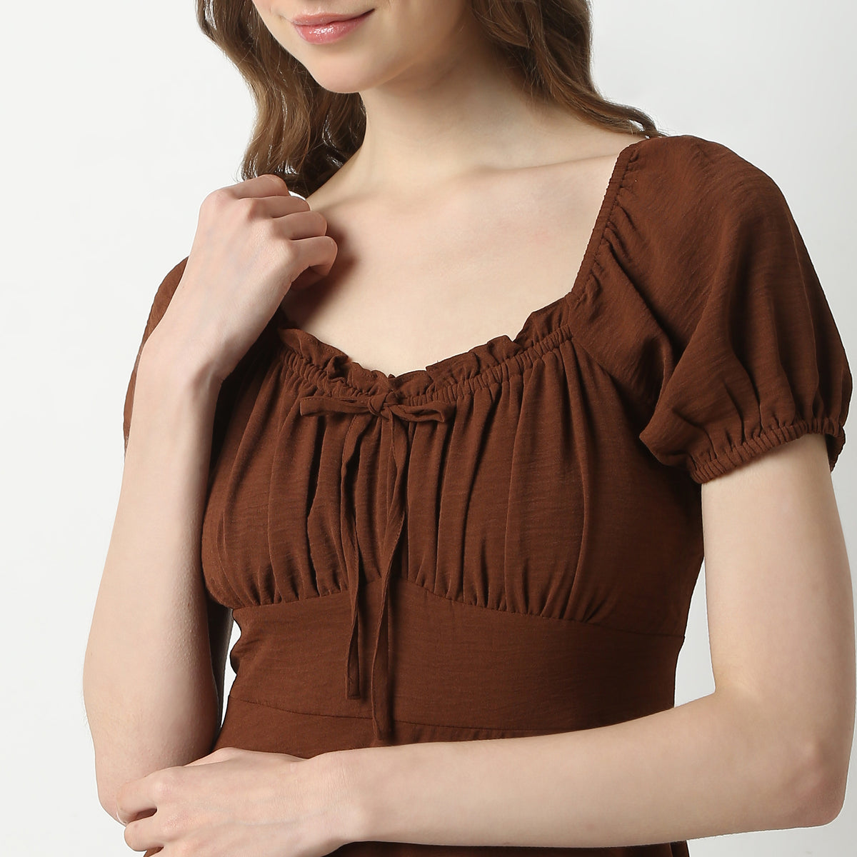 Flare Fit Solid Square Neck Dress