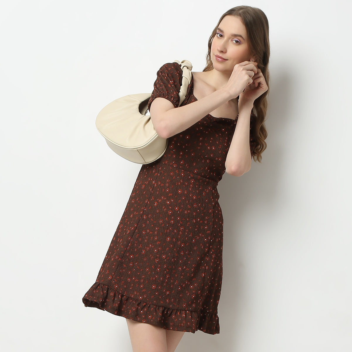 Flare Fit Printed Square Neck Dress