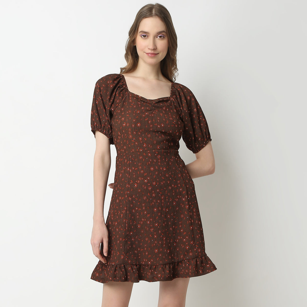 Flare Fit Printed Square Neck Dress