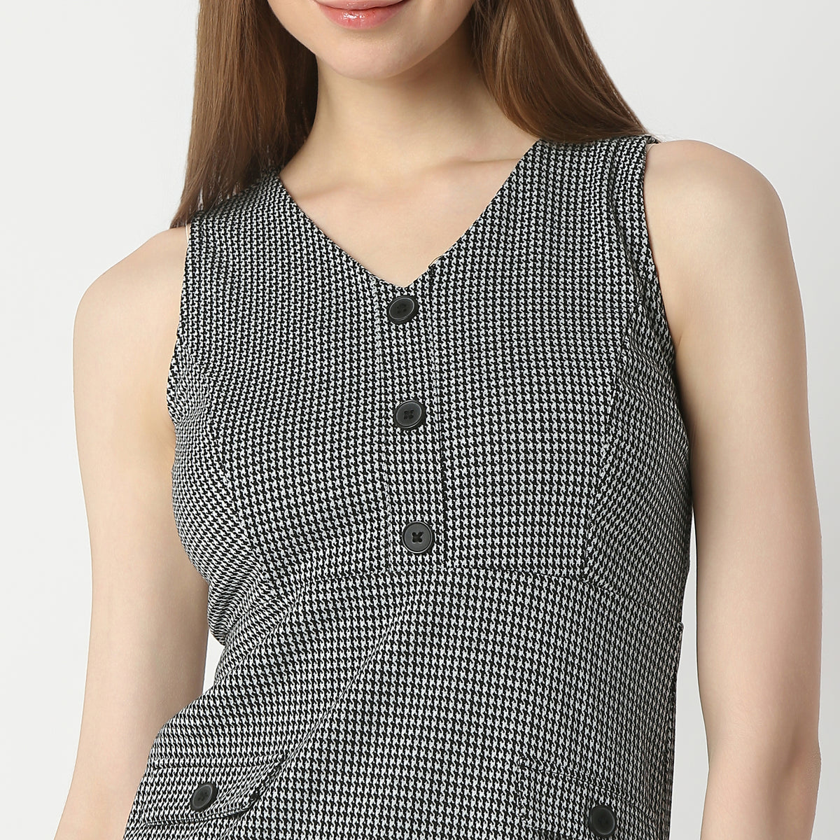 Regular Fit Houndstooth Above Knee Dress