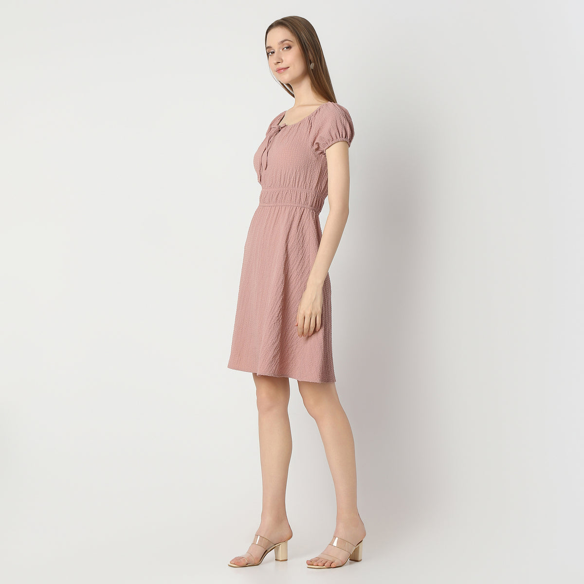 Flare Fit Solid Knee Length Dress