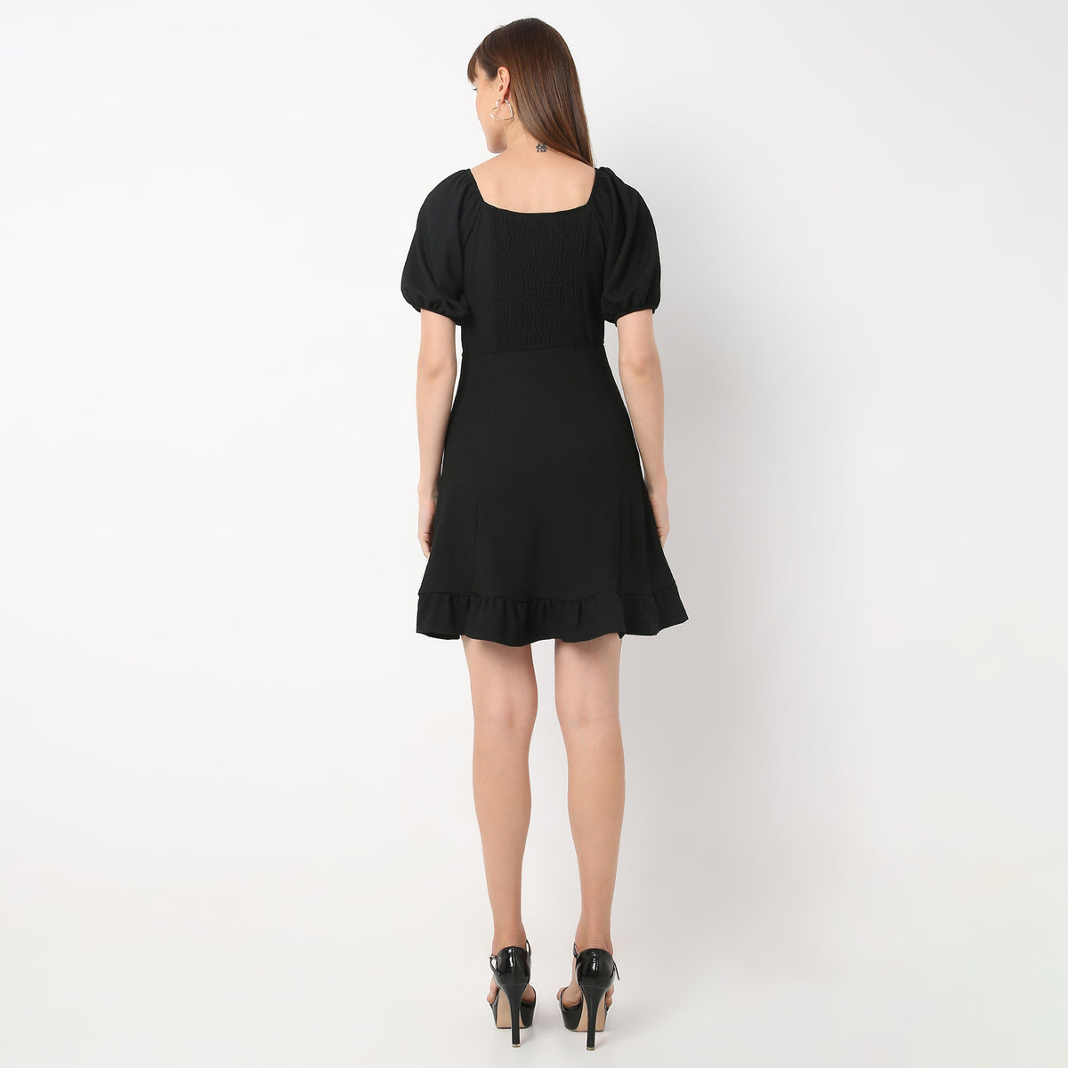 Flare Fit Solid Sweetheart Neck Dress