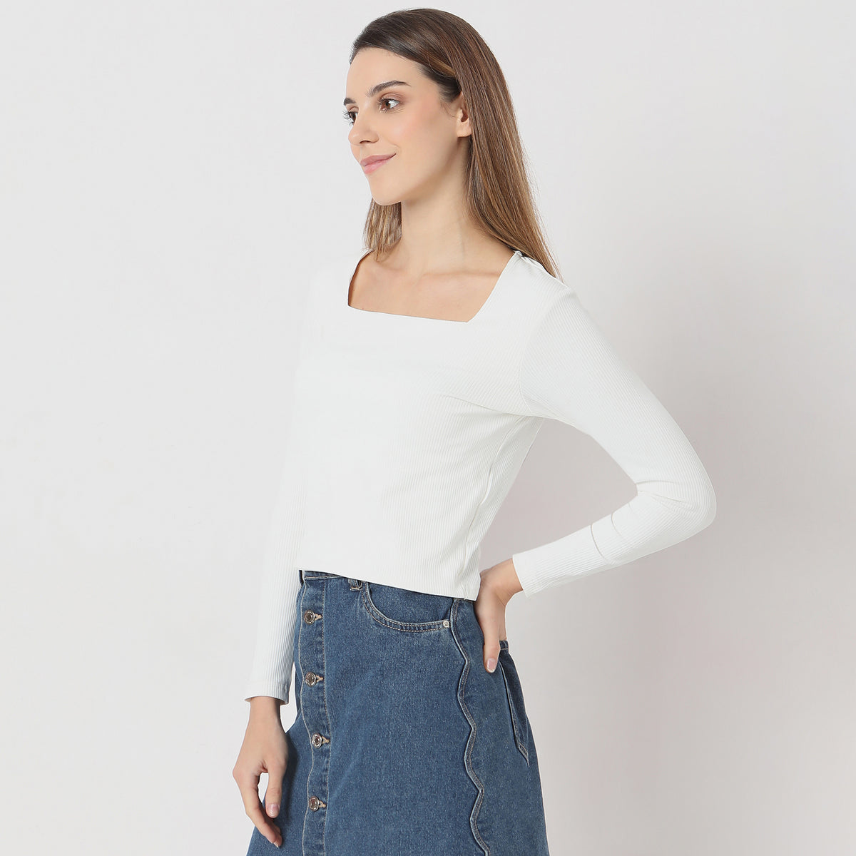 Fitted Square Neck Full Sleeve Finishing Top