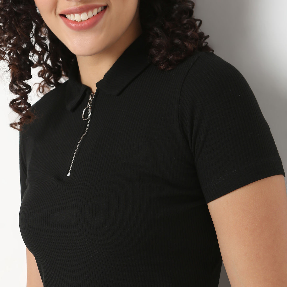 Buy Women Fitted Solid Short Sleeve T-Shirt  - Style Union