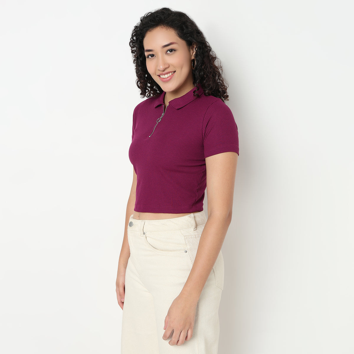 Buy Women Fitted Solid Short Sleeve T-Shirt  - Style Union