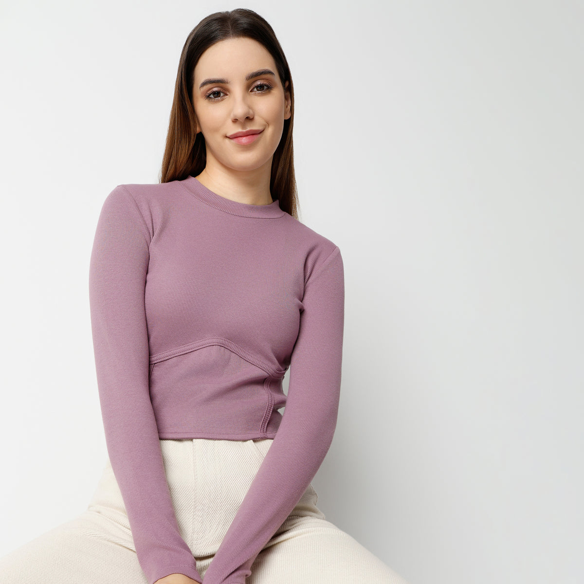 Slim Fit Solid Cropped T-Shirt