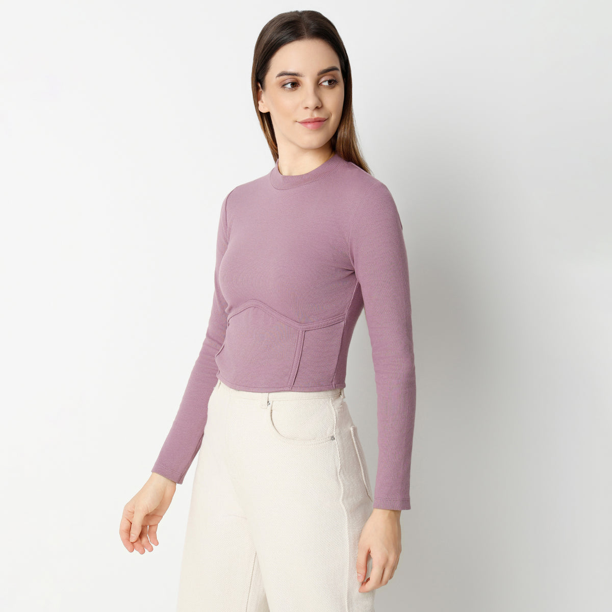Slim Fit Solid Cropped T-Shirt