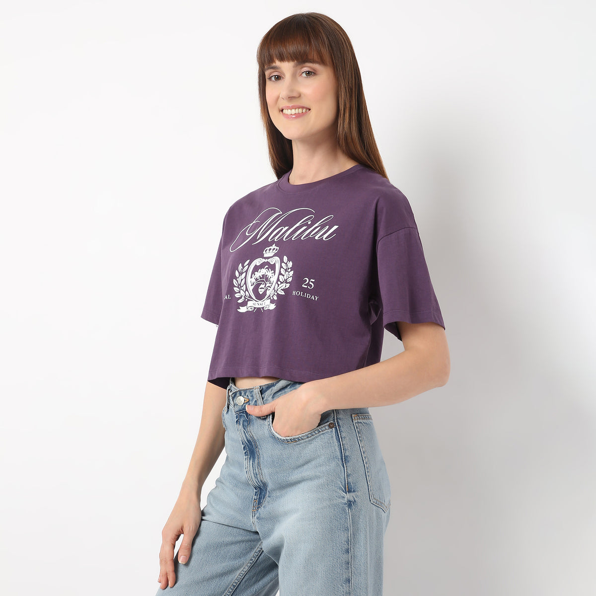 Boxy Fit Graphic Round Neck T-Shirt