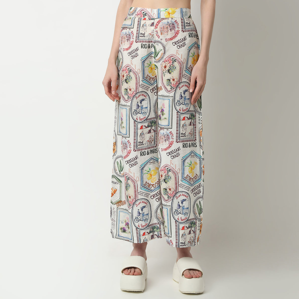 Relaxed Fit Graphic Ankle Length High Rise Palazzos