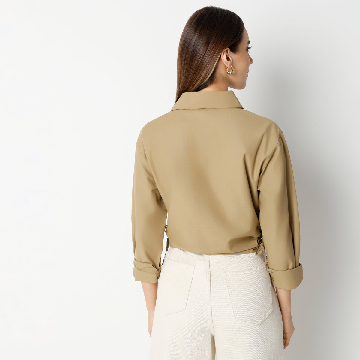 Regular Fit Solid Cropped Shirt