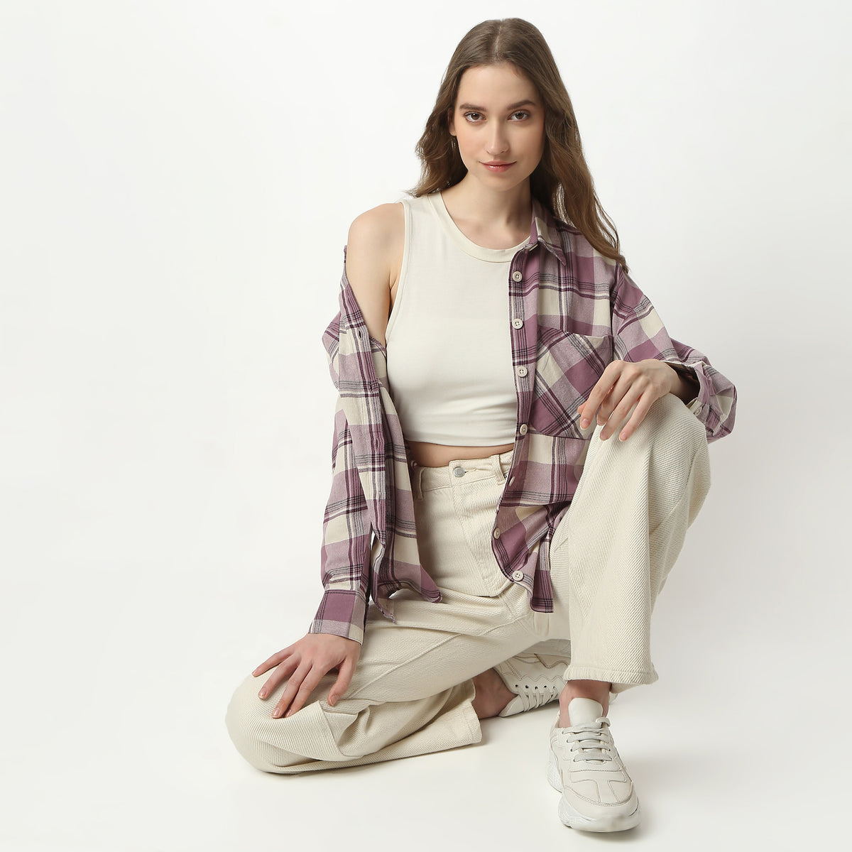 Oversize Checkered Shirt Collar Shirt