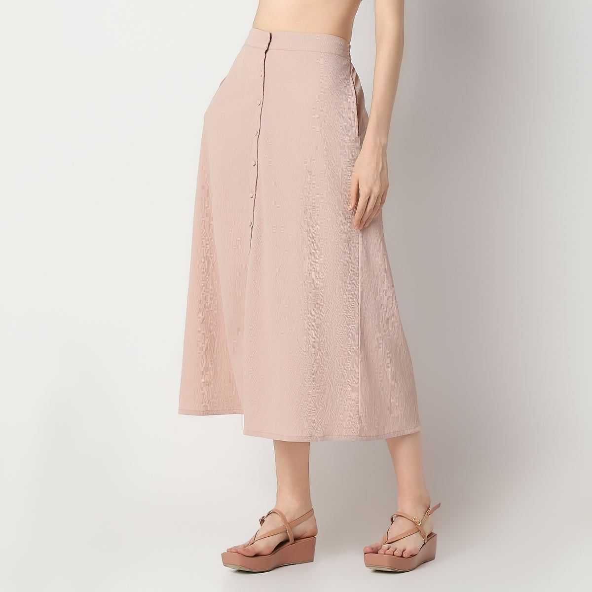 Flare Fit Solid High Rise Skirt