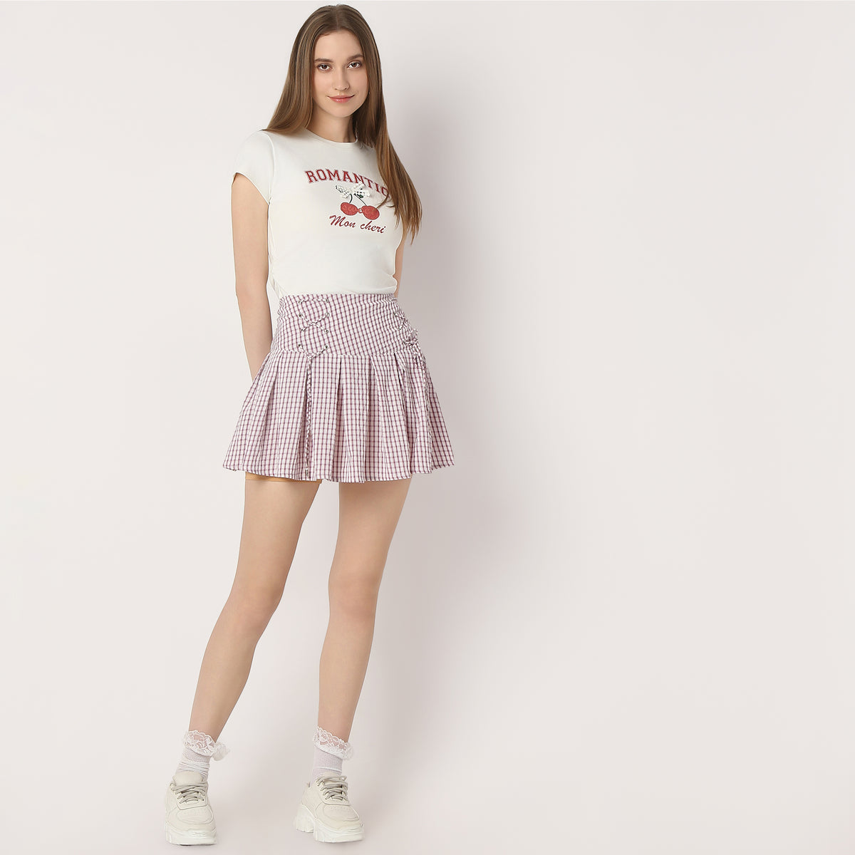 Flare Fit Pleats High Rise Skirt